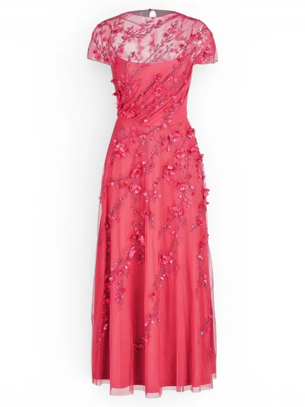 Theia Leona Midi Dress - Camellia - Elegant Pink Floral Applique Evening Dress
